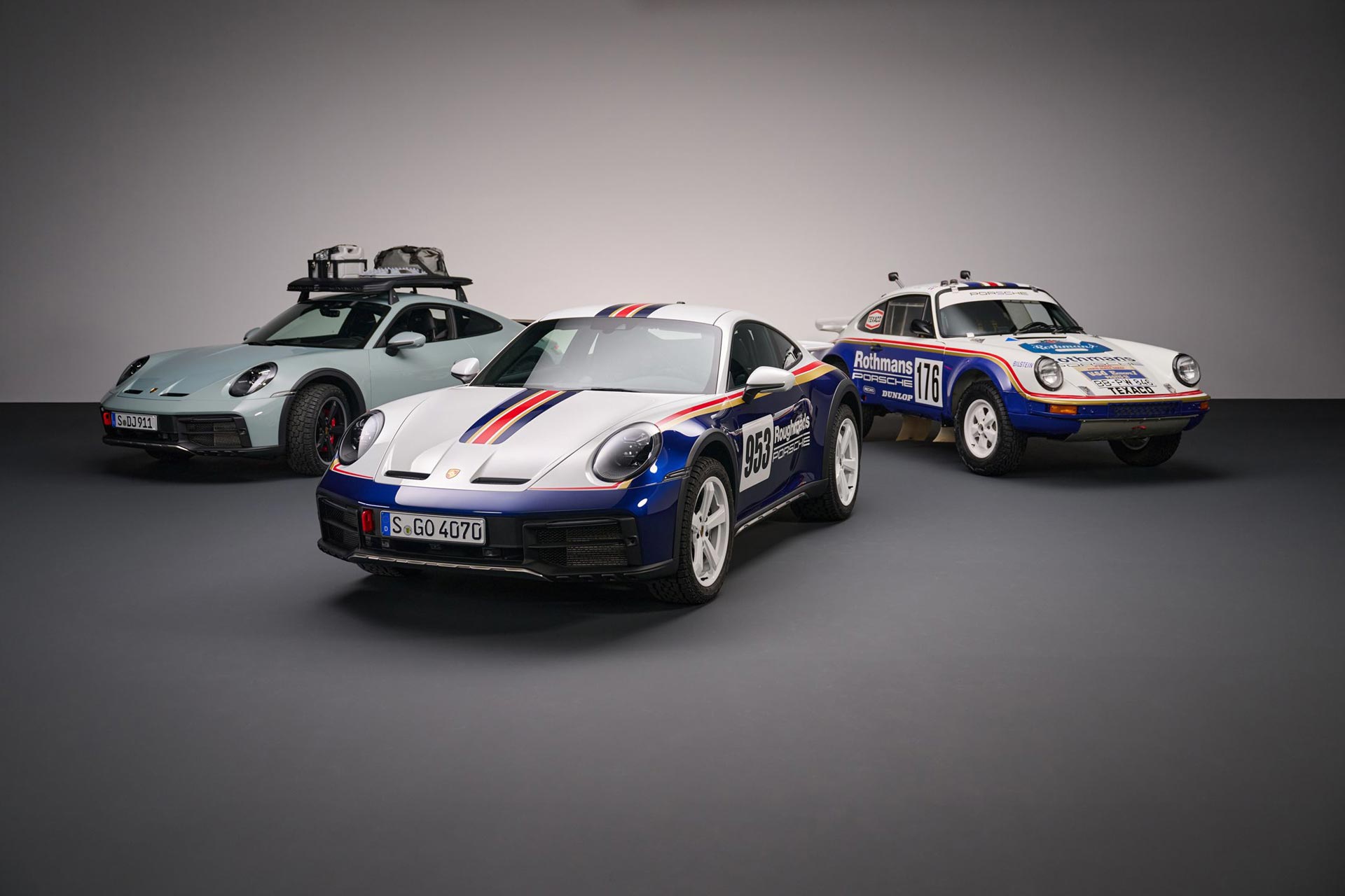 porsche 911 dakar in auto show showroom