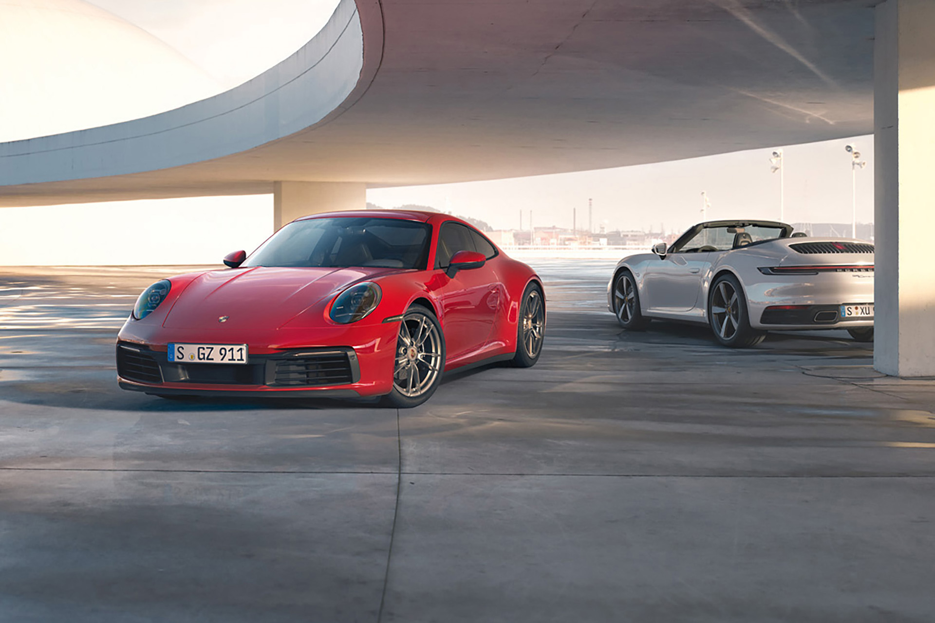 porsche cars parked